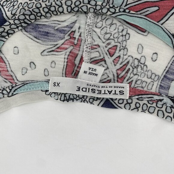 Stateside Size XS Knit Floral Print Blue Pink Long Sleeve Top Pima Cotton FLAWS* - Picture 9 of 13